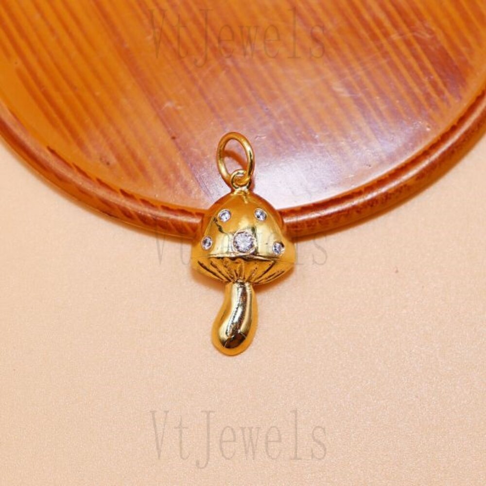 925 Sterling Silver Gold Plated Mushroom Charm Pendant