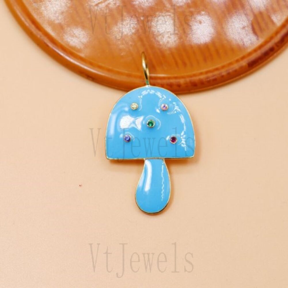 925 Sterling Silver Mushroom Enamel Pendant