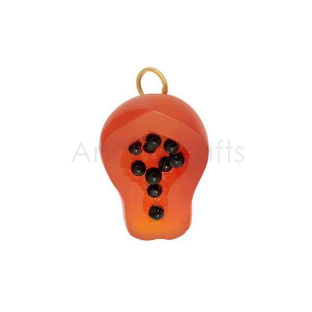 925 Sterling Silver Papaya Charm Pendant with Coral & Black Onyx – Unique Fruit Design