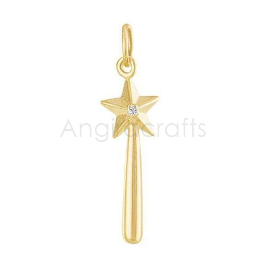 925 Sterling Silver Star Pendant with Diamond Accent | Gold Plated Shooting Star Charm