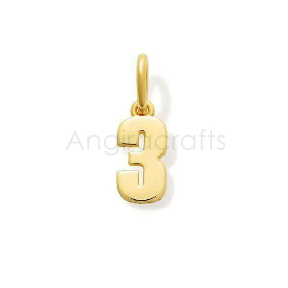 925 Sterling Silver Number 3 Pendant | Gold Plated Numeric Charm