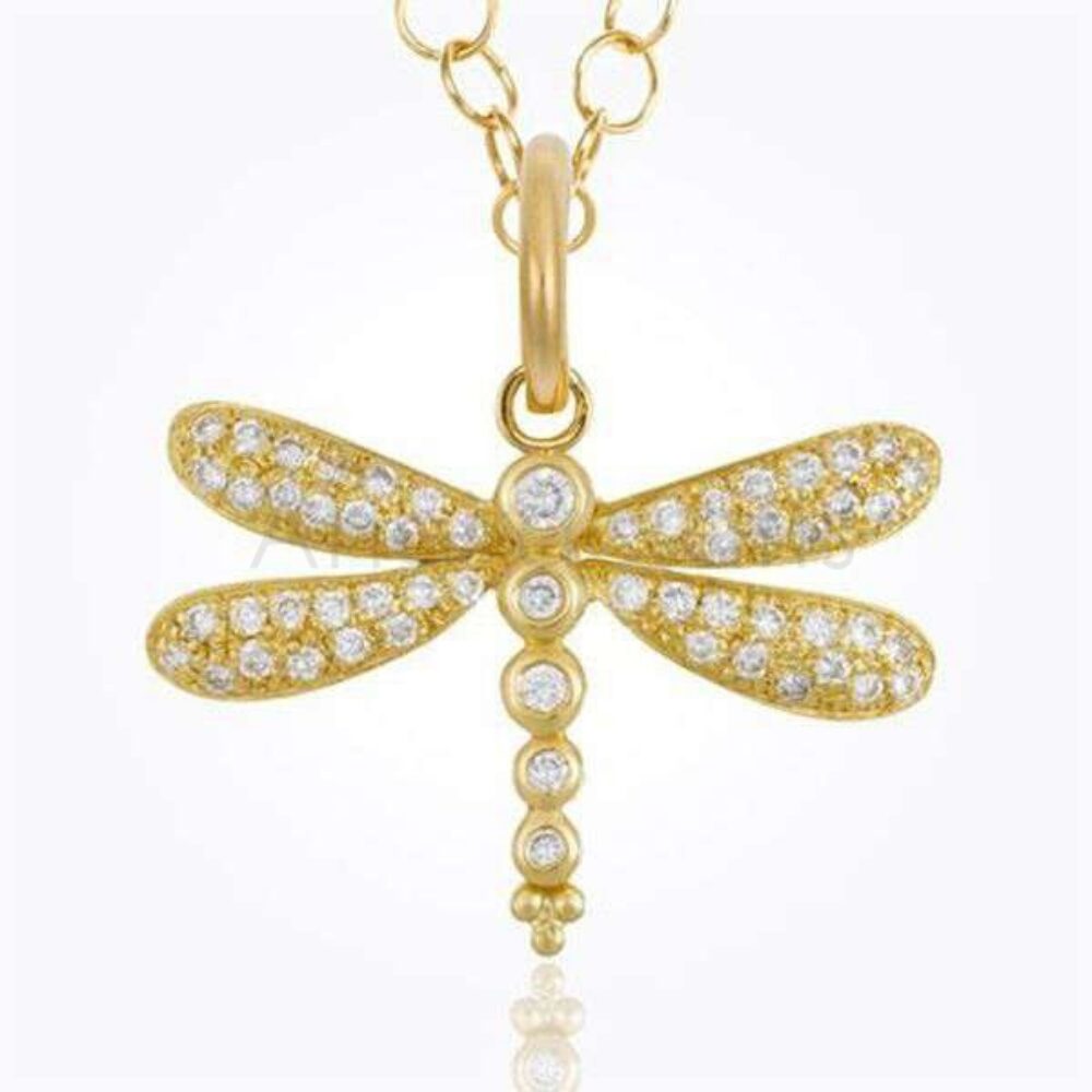 925 Sterling Silver Dragonfly Pendant with Diamond Accents | Gold Plated Nature Charm