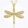 925 Sterling Silver Dragonfly Pendant with Diamond Accents | Gold Plated Nature Charm