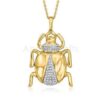 925 Sterling Silver Scarab Beetle Pendant with Diamond Accents | Gold Plated Egyptian Charm