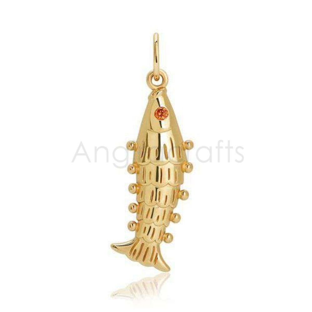 925 Sterling Silver Fish Pendant with Orange Sapphire | Gold Plated Minimal Marine Charm