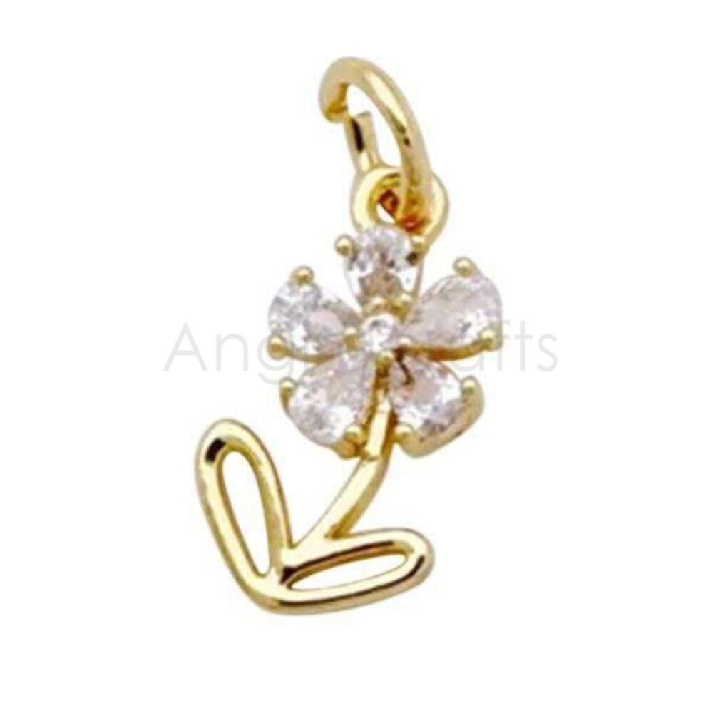 925 Sterling Silver Floral Charm Pendant with Diamond Accent