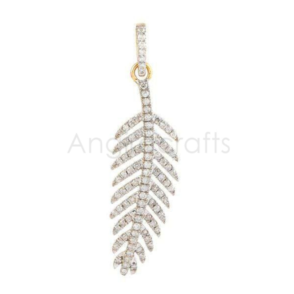 925 Sterling Silver Leaf Pendant with Diamond Detailing