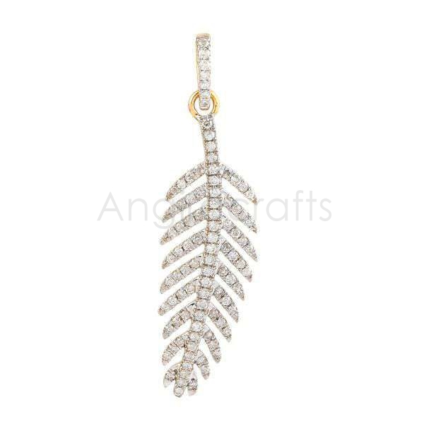 925 Sterling Silver Leaf Pendant with Diamond Detailing