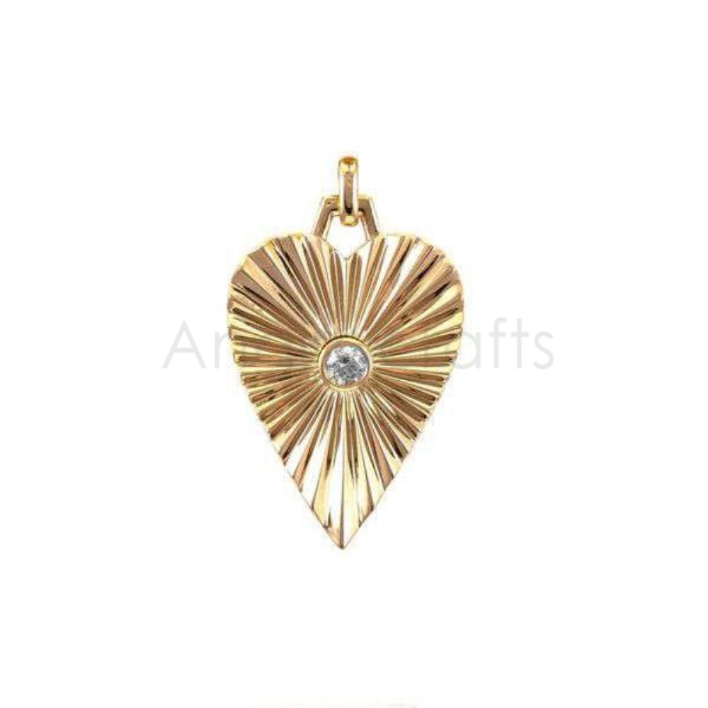 925 Sterling Silver Textured Heart Pendant with Natural Diamond – Radiant Sunburst Design