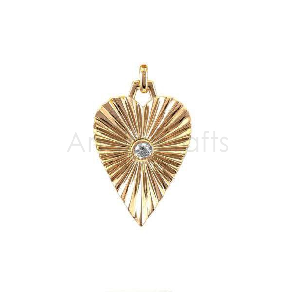 925 Sterling Silver Textured Heart Pendant with Natural Diamond – Radiant Sunburst Design