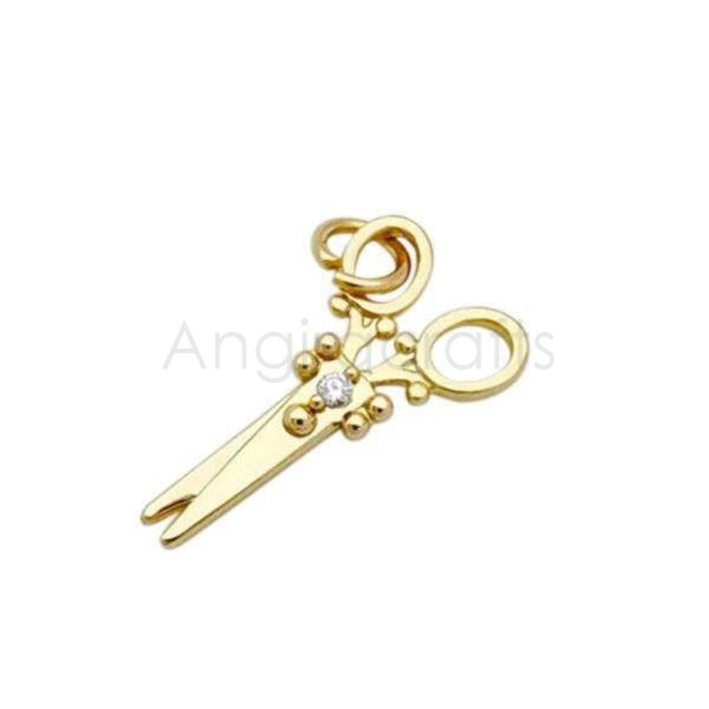 Scissors Charm Pendant in 925 Sterling Silver with Diamond Accent | Gold Plated Jewelry Charm