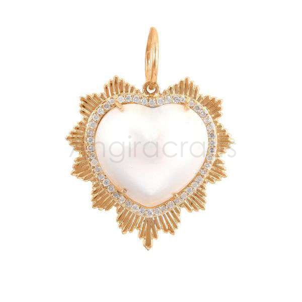 925 Sterling Silver Heart Mother of Pearl Pendant with Natural Diamonds | Gold Plated Designer Jewelry - Image 3