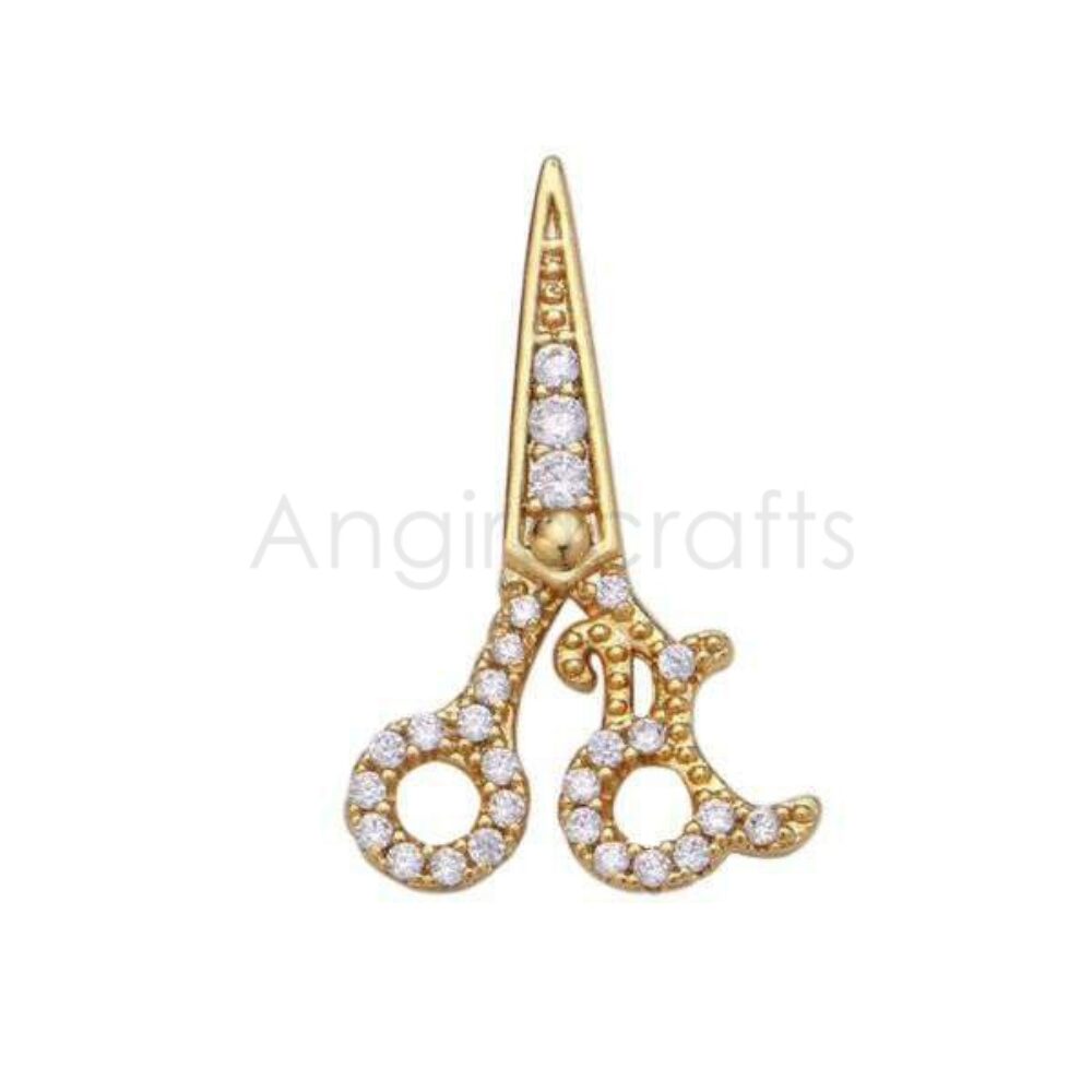 925 Sterling Silver Scissor Pendant with Natural Diamonds | Gold Plated Tailor Charm Jewelry