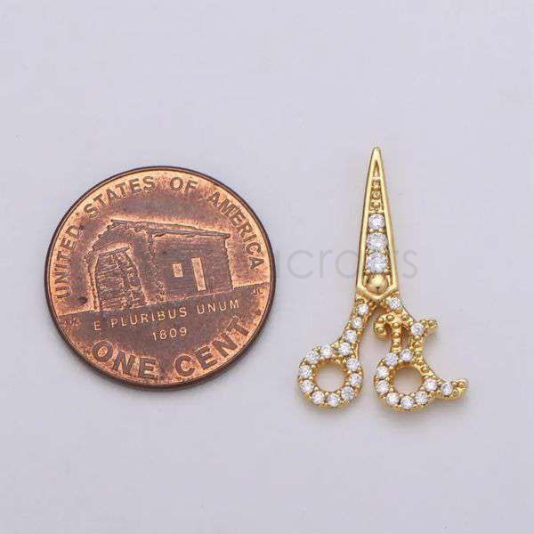 925 Sterling Silver Scissor Pendant with Natural Diamonds | Gold Plated Tailor Charm Jewelry - Image 4
