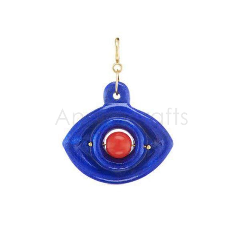 925 Sterling Silver Evil Eye Pendant with Lapis Lazuli & Red Center Stone