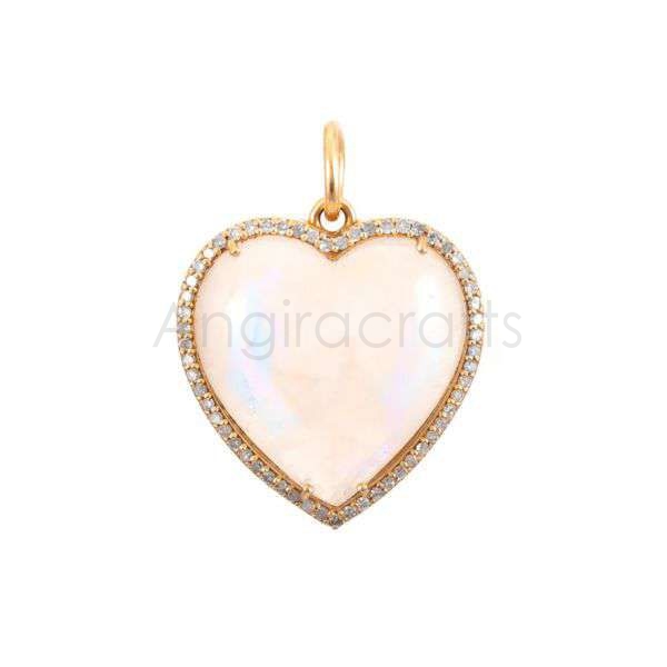 925 Sterling Silver Heart Pendant with Mother of Pearl & Natural Diamonds | Gold Plated Designer Jewelry - Image 3