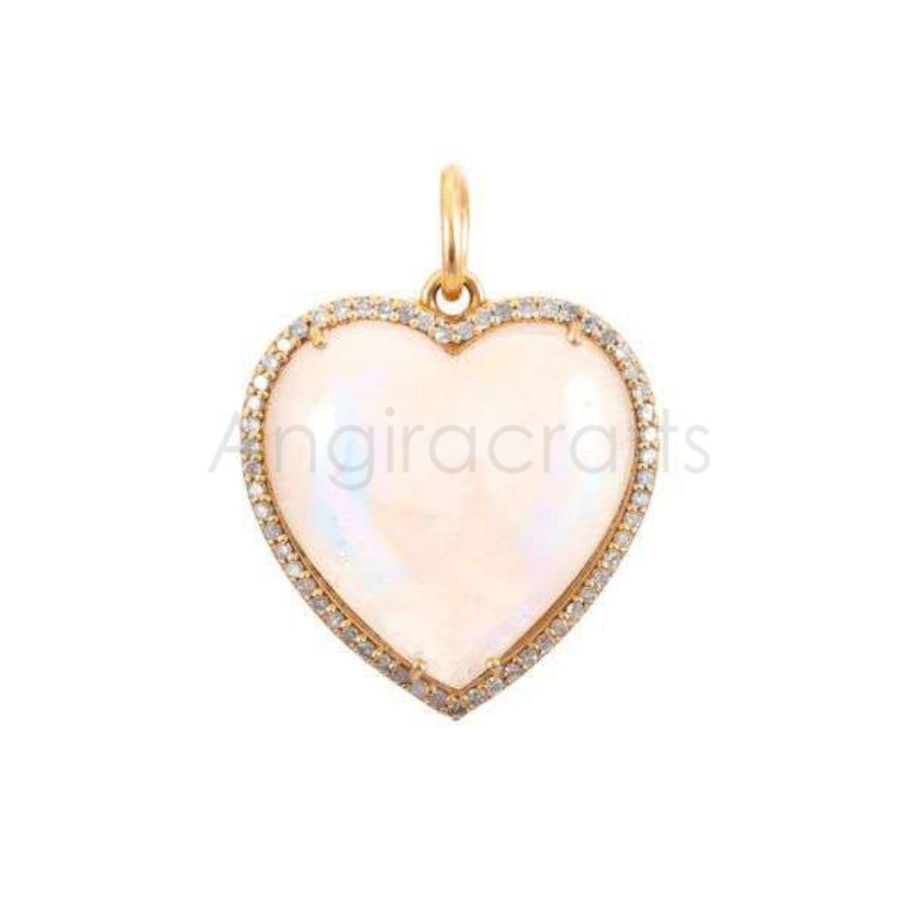 925 Sterling Silver Heart Pendant with Mother of Pearl & Natural Diamonds | Gold Plated Designer Jewelry