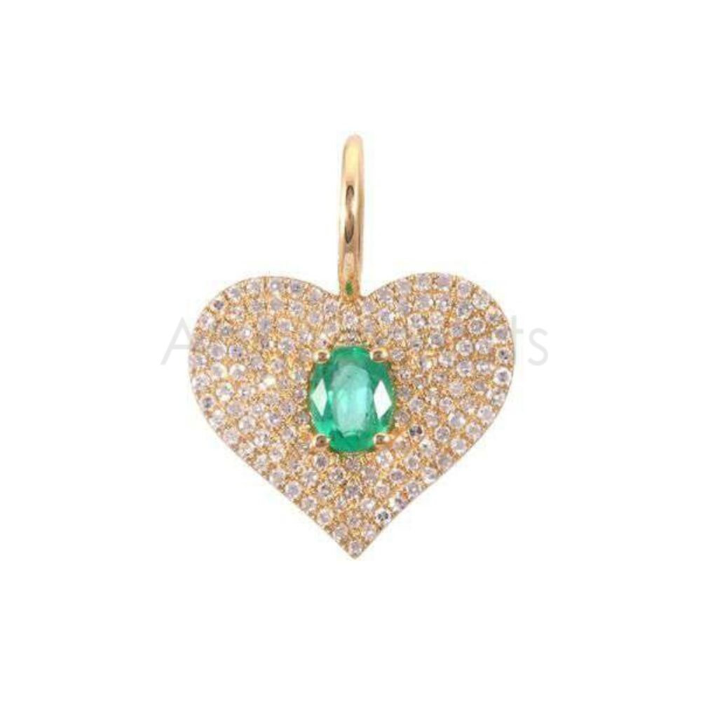 925 Sterling Silver Heart Pendant with Green Emerald & Natural Diamonds | Gold Plated Designer Jewelry