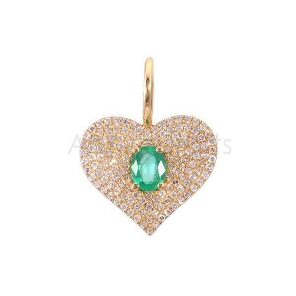 925 Sterling Silver Heart Pendant with Green Emerald & Natural Diamonds | Gold Plated Designer Jewelry