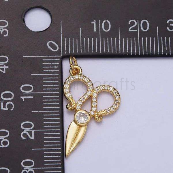 925 Sterling Silver Scissor Pendant with Natural Diamonds | Gold Plated Designer Charm Jewelry - Image 3