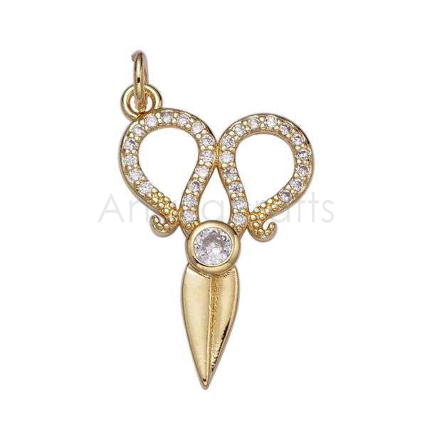 925 Sterling Silver Scissor Pendant with Natural Diamonds | Gold Plated Designer Charm Jewelry