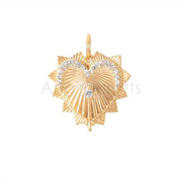 925 Sterling Silver Textured Heart Pendant with Natural Diamonds | Gold Plated Designer Jewelry