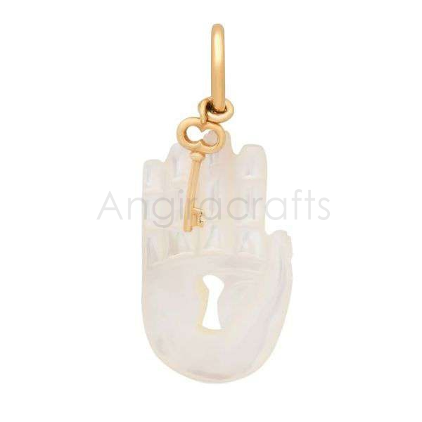 925 Sterling Silver Hamsa Hand Pendant with Mother of Pearl & Key Charm | Gold Plated Designer Jewelry - Image 3