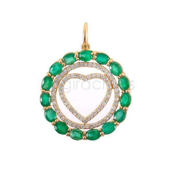 925 Sterling Silver Double Heart Pendant with Green Emerald & Natural Diamonds | Gold Plated Designer Jewelry - Image 3