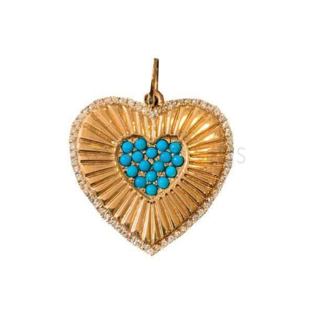 925 Sterling Silver Heart Pendant with Turquoise & Diamond Accent