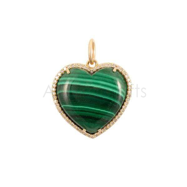 925 Sterling Silver Heart Pendant with Malachite & Natural Diamonds | Gold Plated Designer Jewelry