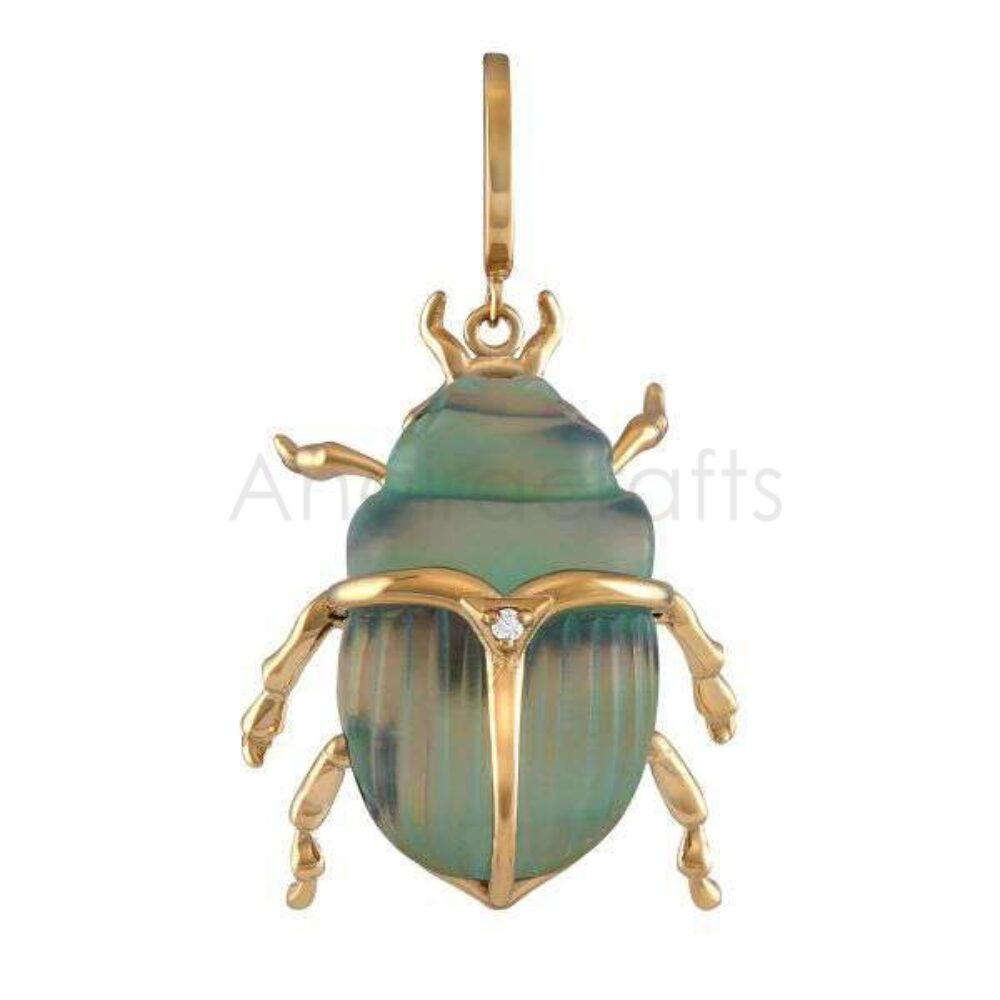 925 Sterling Silver Beetle Pendant with Opalite & Natural Diamond | Gold Plated Designer Jewelry