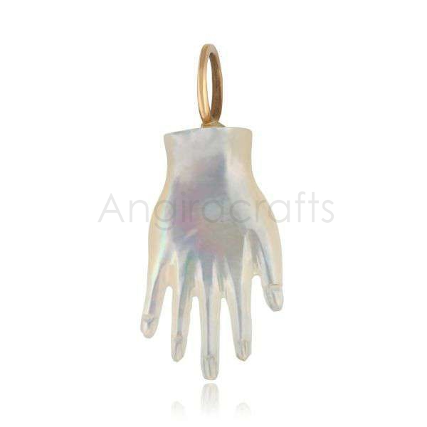 925 Sterling Silver Hamsa Hand Pendant with Mother of Pearl (MOP) | Gold Plated Evil Eye Protection Charm - Image 3