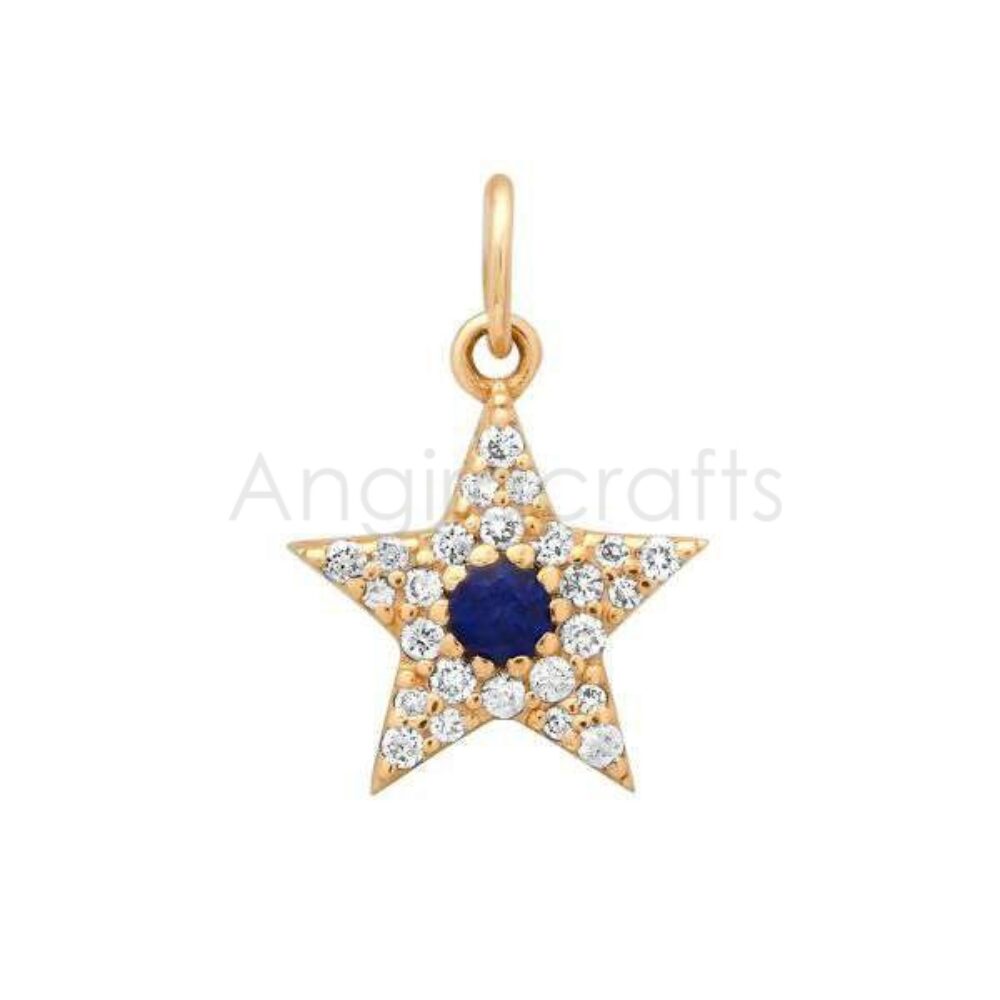 925 Sterling Silver Star Pendant with Blue Sapphire & Natural Diamonds | Gold Plated Celestial Jewelry