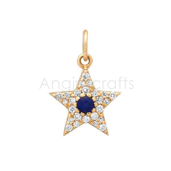 925 Sterling Silver Star Pendant with Blue Sapphire & Natural Diamonds | Gold Plated Celestial Jewelry