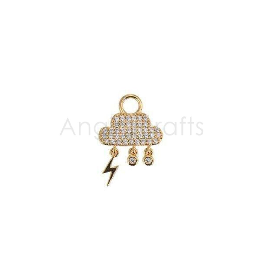 925 Sterling Silver Cloud Pendant with Natural Diamonds & Lightning Charm | Gold Plated Weather Jewelry