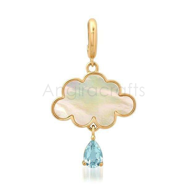 925 Sterling Silver Cloud Pendant with Mother of Pearl (MOP) & Blue Topaz | Gold Plated Drop Charm Jewelry