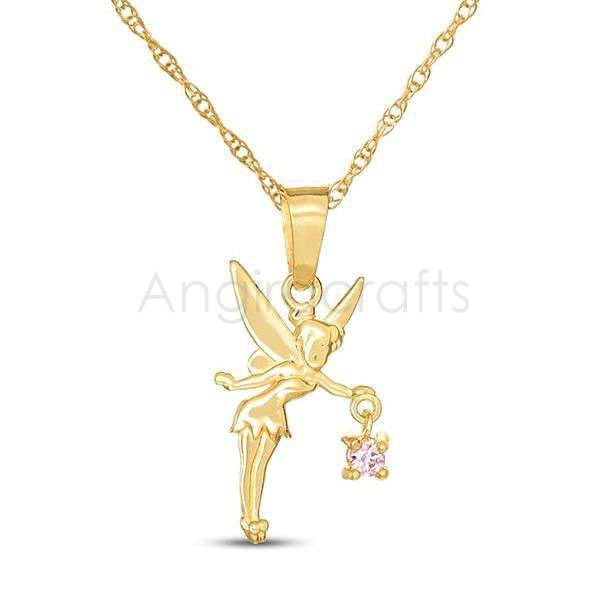 925 Sterling Silver Fairy Pendant with Pink Stone | Gold Plated Angel Charm (Chain Not Included)