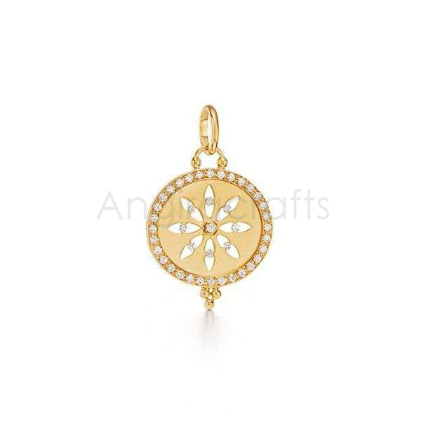 925 Sterling Silver Sunburst Medallion Pendant with Natural Diamond | Gold Plated Round Charm - Image 3