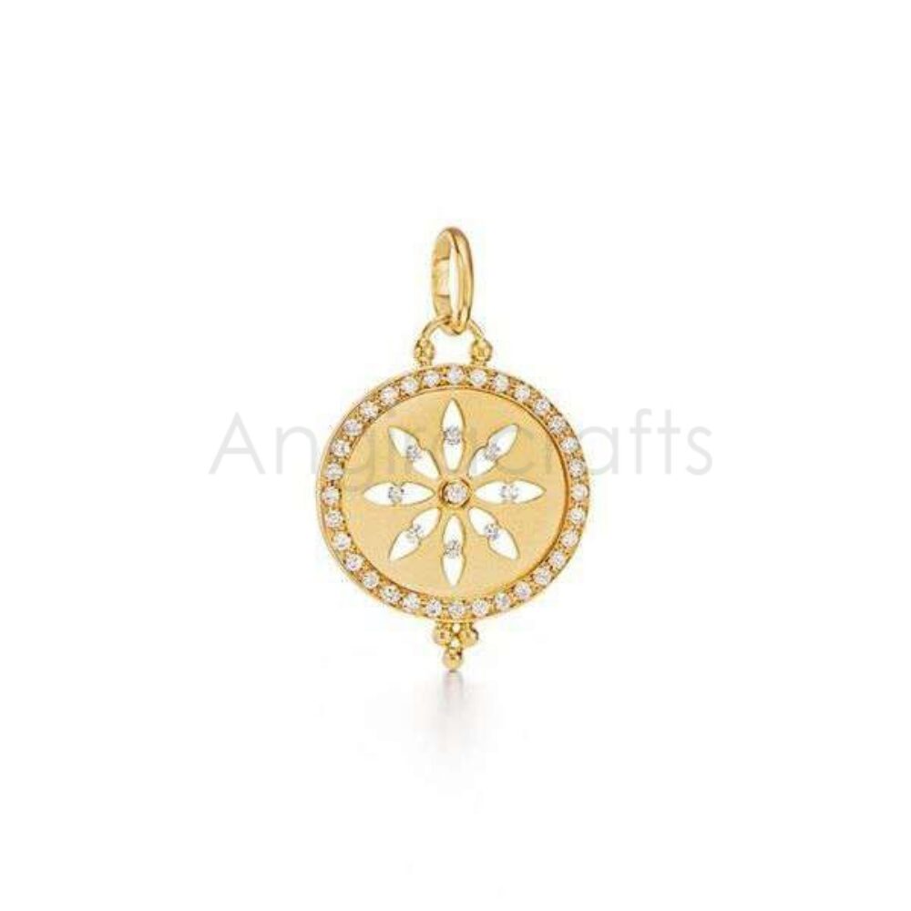925 Sterling Silver Sunburst Medallion Pendant with Natural Diamond | Gold Plated Round Charm