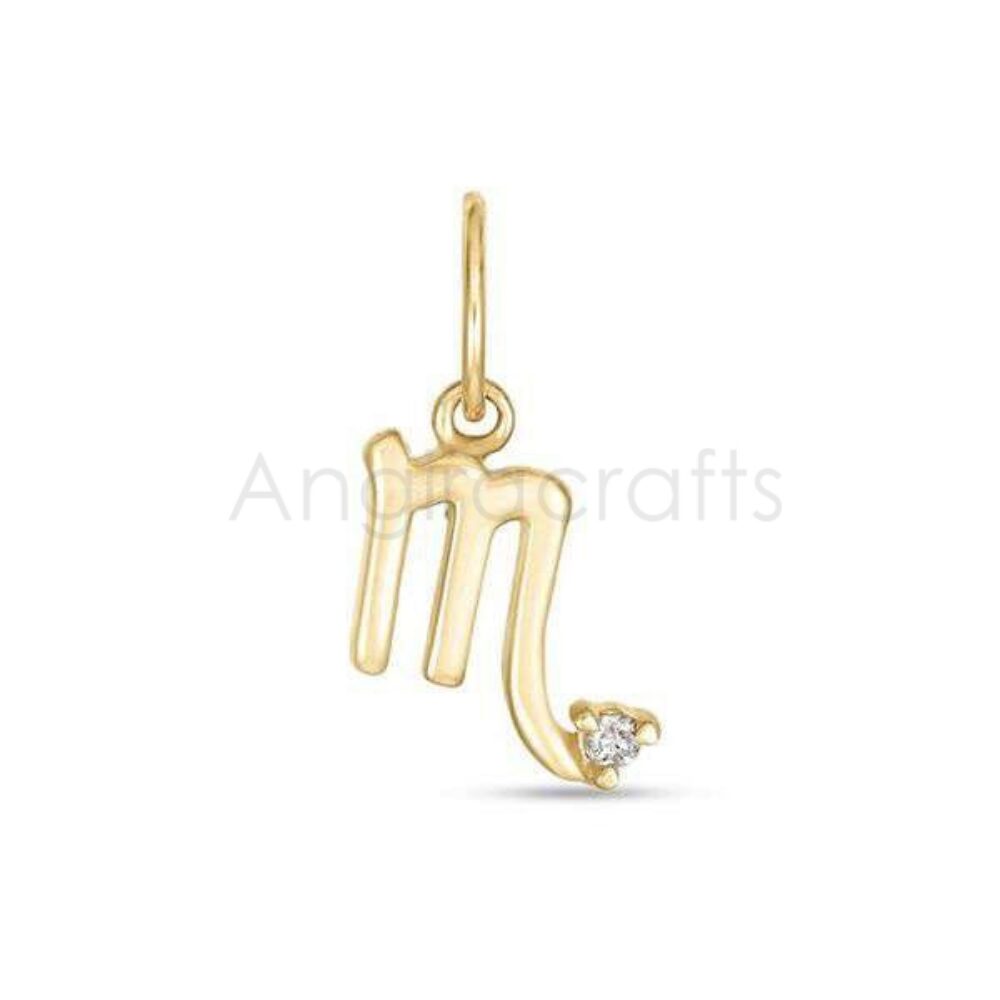 925 Sterling Silver Scorpio “M” Pendant with Natural Diamond | Gold Plated Zodiac Charm