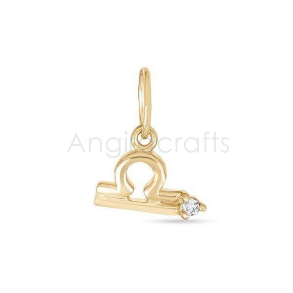 925 Sterling Silver Libra Zodiac Pendant with Natural Diamond | Gold Plated Balance Symbol Charm