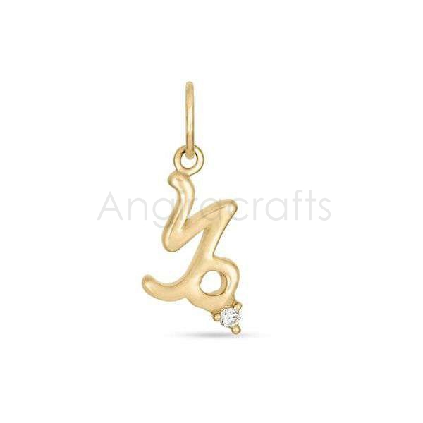 925 Sterling Silver Capricorn Zodiac Pendant with Natural Diamond | Gold Plated Capricorn Symbol Charm