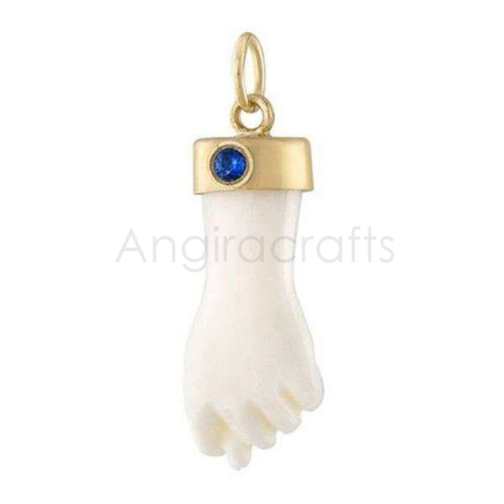 925 Sterling Silver Hand Pendant with Blue Stone | Gold Plated Mano Figa Charm