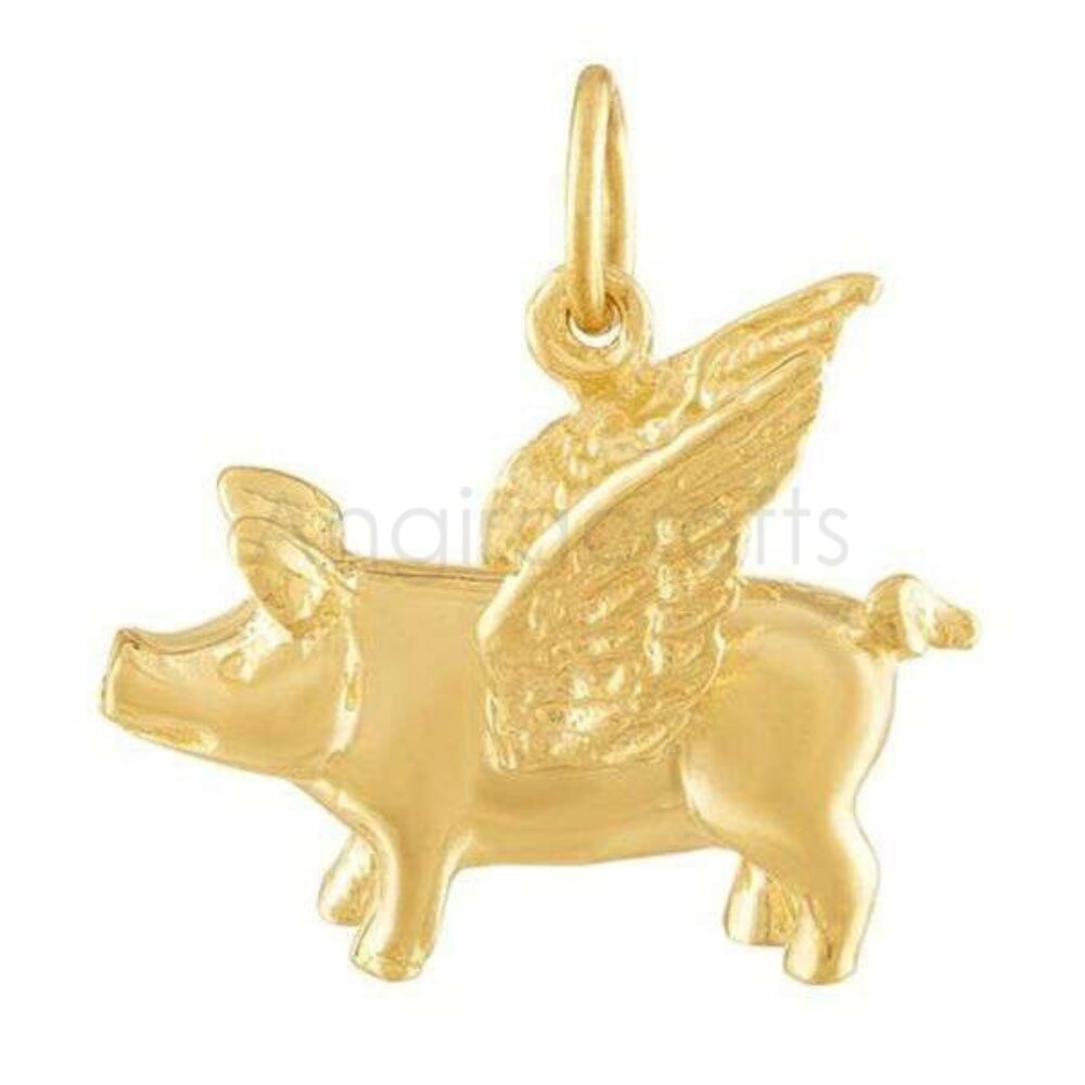 925 Sterling Silver Flying Pig Pendant | Gold Plated Winged Pig Charm