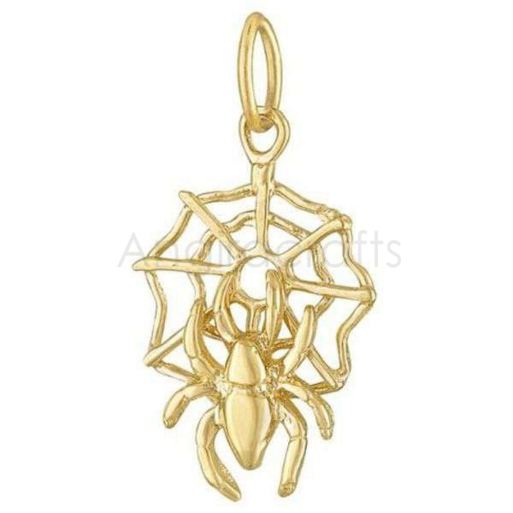 925 Sterling Silver Spider Web Pendant | Gold Plated Spider Charm Necklace