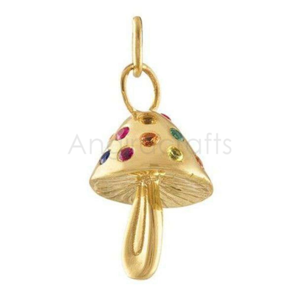 925 Sterling Silver Mushroom Pendant with Multicolor Stones | Gold Plated Magic Mushroom Charm