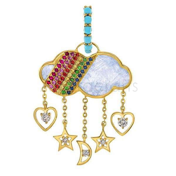 925 Sterling Silver Rainbow Cloud Pendant with Natural Diamonds & MOP | Gold Plated Cloud Charm