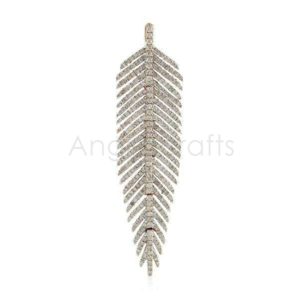 925 Sterling Silver Diamond Leaf Pendant – Statement Feather Design