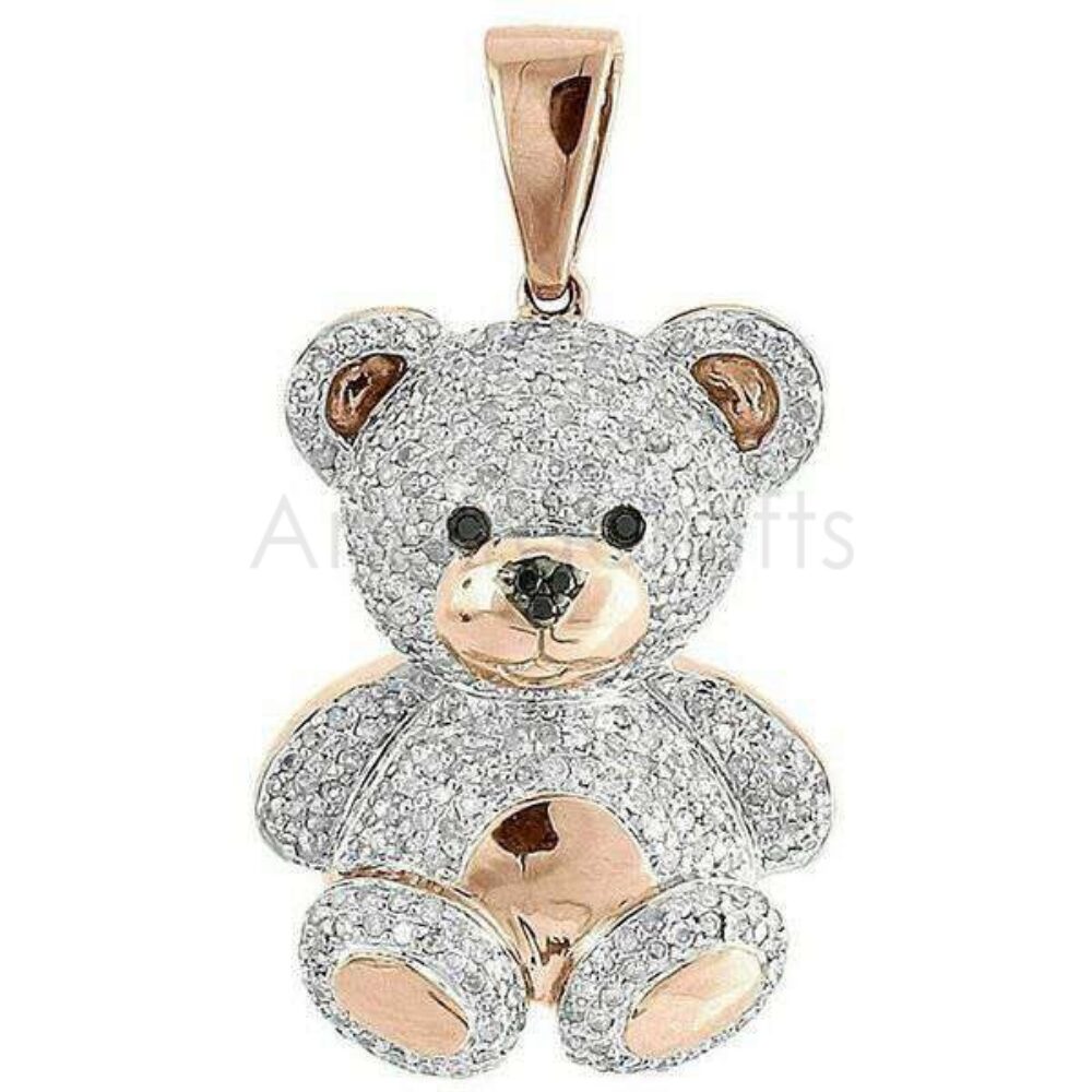 925 Sterling Silver Teddy Bear Diamond Pendant | Two Tone Gold & Silver Cute Bear Charm