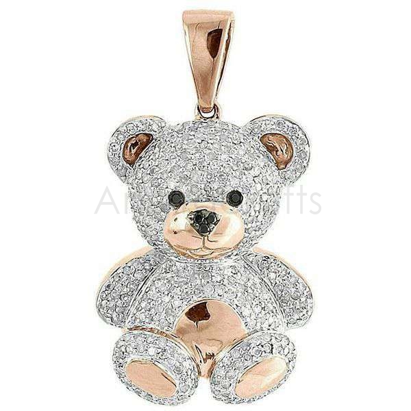 925 Sterling Silver Teddy Bear Diamond Pendant | Two Tone Gold & Silver Cute Bear Charm